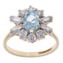 9ct Yellow Gold Aquamarine And Cubic Zirconia Cluster Ring