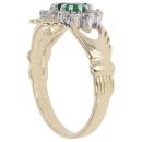 9ct Yellow Gold Cubic Zirconia and Green Gemstone Claddagh Ring
