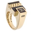 14ct Yellow Gold Monaco Black Cubic Zirconia Curb Detail Signet Ring
