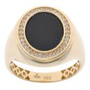 14ct Yellow Gold Black Gemstone and Cubic Zirconia Oval Signet Ring