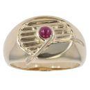 9ct Yellow Gold Linear Patterned Ruby Cabochon Signet Ring
