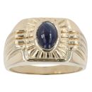 9ct Yellow Gold Blue Gemstone Patterned Signet Ring