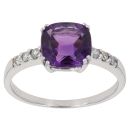 18ct White Gold 0.15ct Diamond And Amethyst Ring