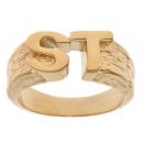 9ct Yellow Gold Personalised Initial Bark Effect Ring