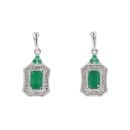 9ct White Gold Emerald And 0.11ct Diamond Shield Drop Earrings