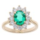 Lab Grown 9ct Yellow Gold 0.75ct Brilliant Cut Diamond And Created Emerald Cluster Ring