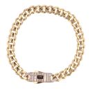 14ct Yellow Gold Monaco Classic Baguette Pave Lock Curb Bracelet 8"