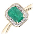 9ct Yellow Gold Octagon Emerald and Diamond Cluster Ring