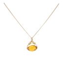 9ct Yellow Gold Orange Gem Fob Pendant And Curb Chain 18"