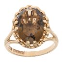 9ct Yellow Gold Smoky Quartz Large Oval Ring