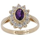 9ct Yellow Gold Amethyst And Cubic Zirconia Cluster Ring