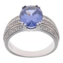 Silver Cubic Zirconia and Blue Gemstone Solitaire Ring by Icesia