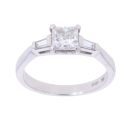 Platinum 0.75ct Princess And Baguette Cut Diamond Solitaire Ring