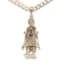 9ct Yellow Gold Multi-Gemstone Clown Pendant and Curb Chain 18"