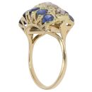 14ct Yellow Gold Cubic Zirconia and Blue Gemstone Cluster Ring