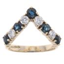 9ct Yellow Gold Sapphire And Cubic Zirconia Wishbone Ring