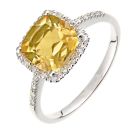 9ct White Gold Cushion Citrine and Diamond Halo Ring