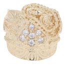 9ct Yellow Gold Cubic Zirconia Patterned Saddle Ring