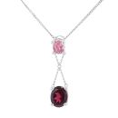18ct White Gold Pink Sapphire and Garnet Drop Pendant and Chain 16"