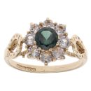 9ct Yellow Gold Green Gemstone and Cubic Zirconia Cluster Ring