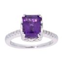 9ct White Gold Amethyst and Diamond Rectangular Dress Ring