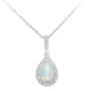 9ct White Gold Opal and Diamond Teardrop Pendant Necklace