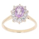 9ct Yellow Gold Amethyst And Cubic Zirconia Cluster Ring