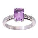 9ct White Gold Amethyst and 0.05ct Diamond Ring