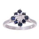 18ct White Gold Sapphire And 0.02ct Diamond Cluster Ring
