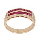 18ct Yellow Gold 0.05ct Diamond And Ruby Two Row Ring