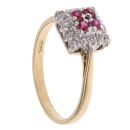 18ct Yellow Gold 0.07ct Diamond And Ruby Cluster Ring