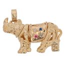 9ct Yellow Gold Multi-Gemstone Rhino Pendant