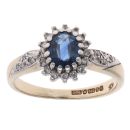 9ct Yellow Gold Sapphire and 0.15ct Diamond Cluster Ring