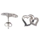 Silver Cubic Zirconia Double Heart Stud Earrings