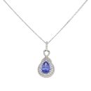 18ct White Gold 0.75ct Diamond and Tanzanite Cluster Pendant and Chain 18"