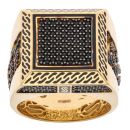 14ct Yellow Gold Monaco Classic Black Cubic Zirconia Signet Ring
