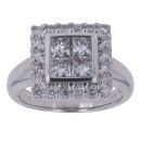 18ct White Gold 1.00ct Princess And Brilliant Cut Diamond Cluster Ring