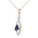 9ct Yellow Gold Sapphire and Diamond Teardrop Pendant Necklace