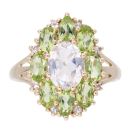 9ct Yellow Gold Peridot And Cubic Zirconia Cluster Ring