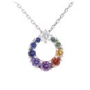 18ct White Gold 0.13ct Diamond And Multi-Gemstone Circle Pendant And Chain 16"