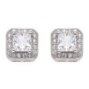 Silver Cubic Zirconia Square Cluster Stud Earrings