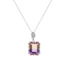 9ct White Gold 0.05ct Diamond And Ametrine Pendant And Chain 16"
