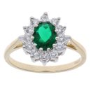 9ct Yellow Gold Green Gemstone And Cubic Zirconia Cluster Ring