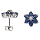 14ct White Gold 0.05ct Diamond And Sapphire Cluster Stud Earrings