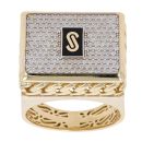 14ct Yellow Gold Monaco Cubic Zirconia and Black Enamel Square Signet Ring