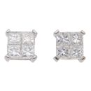 18ct White Gold 1.00ct Princess Cut Diamond Stud Cluster Earrings