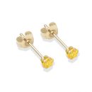 9ct yellow gold 3mm citrine CZ stud Earrings