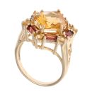 9ct Yellow Gold Citrine And Red Gemstone Cluster Ring
