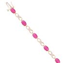 9ct Yellow Gold 0.06ct Diamond And Created Ruby Bracelet 7"