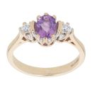 9ct Yellow Gold Cubic Zirconia and Amethyst Dress Ring